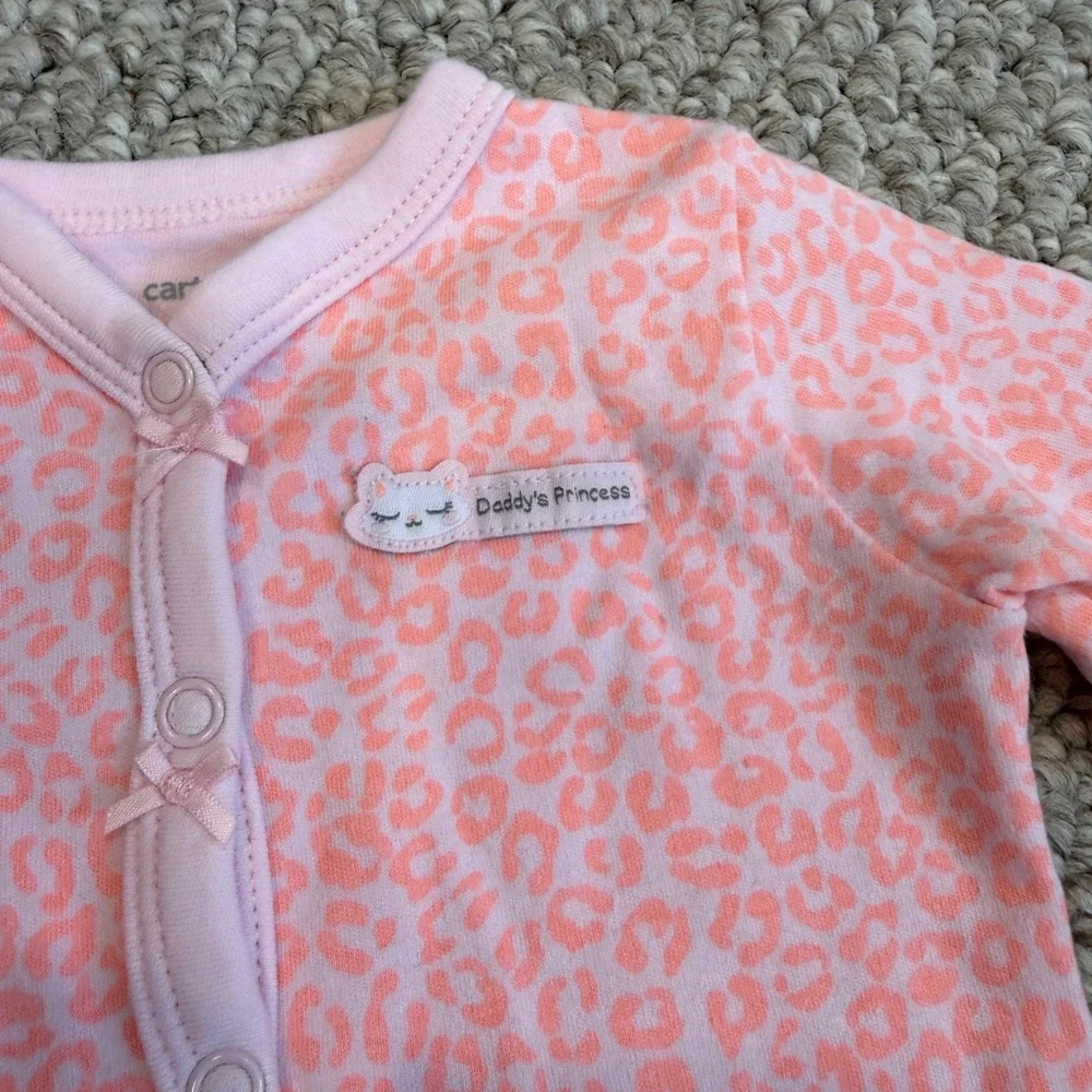 Carters Baby Girl Leopard Print Footie Sleeper Daddys Princess Size 3 Months‎